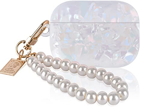 DiyGody Glitter Case for Airpod Pro 2nd Generation 2022 with Pearl Wrist Keychain,Sparkle Bling Pretty Cute Soft TPU Shockproof Protective Skin Cover for Airpod Pro 2 for Women Girls -White