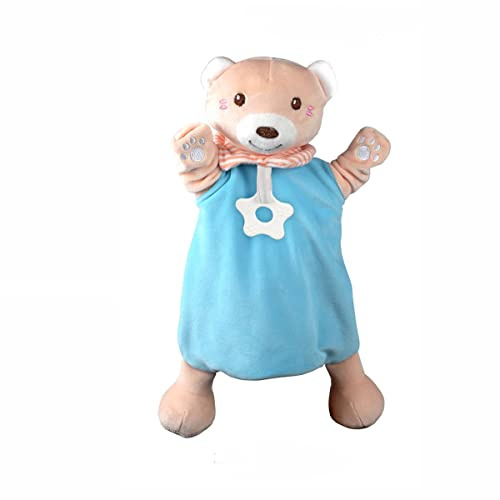 sobebear 35cm Hand Puppet and Teether Set, Washable Soft Plush Teddy Bear with Sound, Colorful Design and Built-In Teether Toy for Newborn Babies