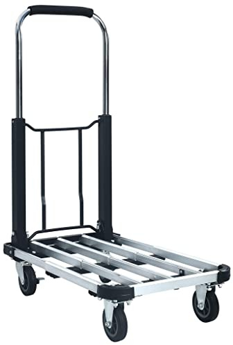 vidaXL Aluminium Foldable Transport Trolley - Adjustable Hand Truck with 150 kg Loading Capacity, 4 Swivel Wheels & Collapsible Design for Easy Storage