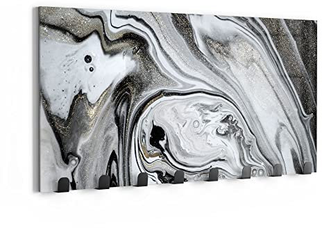 DEQORI Wandgarderobe Glas & Metall | Motiv Aufwendiger Marmordekor | 60x30 cm | Design Haken-Leiste modern | Garderoben-Paneel für Flur, Wohnzimmer & Schlafzimmer | magnetisch & beschreibbar
