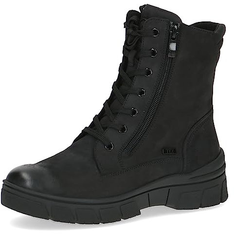 CAPRICE Damen Winterstiefeletten zum Schnüren aus Leder Wasserabweisend, Schwarz (Black Nubuc), 41 EU