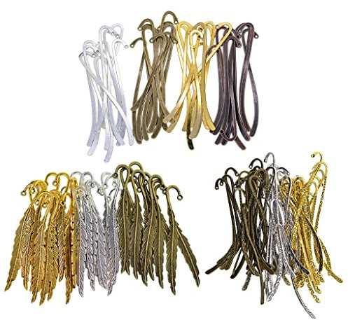misppro 130 Stück sortierte Metall-Lesezeichen Lesezeichen mit Haken, Perlen, Schmuck, Basteln, antike Bronze, tibetisches Silber, Rotmessing, Goldfarben