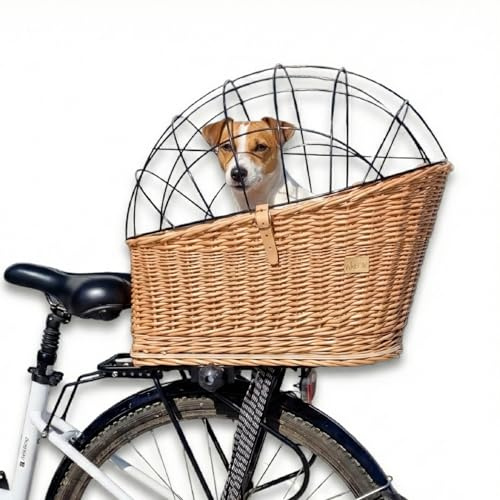 WikliBOX Hundefahrradkorb Hinten - Korb Fahrrad Hundekorb Gepäckträger - 56x35xH48 cm - Transporter aus Weide - Sicherer Hundetransport - Für Hunde bis 10 kg - Fahrradkorb mit Stabiler Halterung