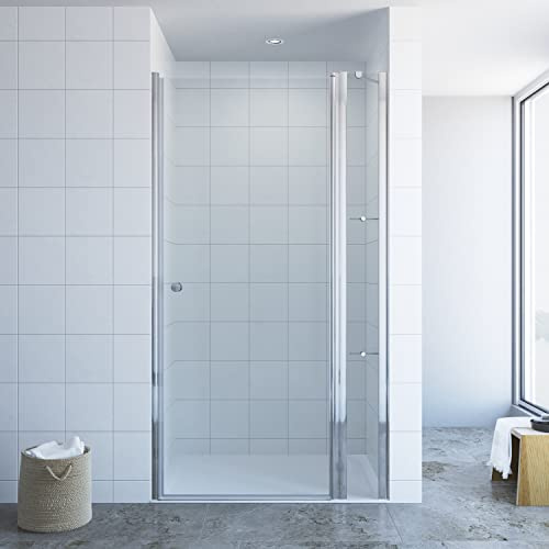 Duschtür mit Festteil und Eckregalen breite 95 cm Verstellbereich 93-96 cm Drehtür Schwingtür mit festem Seitenteil Duschabtrennung Duschwand Glas für Nische Echtglas 6 mm klar NANO-Beschichtung