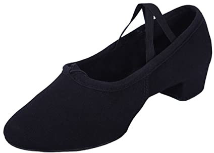 Levemolo 1 par Zapatillas de Ballet de Mujer Lona con Tacón Bajo Zapatillas de Danza Profesionales para Ballet Yoga Escenario - Negro 38