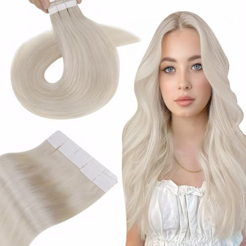 Hetto Tape Extensions Echthaar Blond Tape in Extensions Echthaar 55 cm Ash Blond Seidig Gerade Invisible Tape Klebe Remy Haarverlangerung 20pcs 50g #60