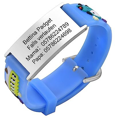 Notfallarmband SOS Armband Kinder Telefonnummer - Blaue Silikon Anti Verloren Kinder Namenarmband Identifikationsarmband Kinderarmband Personalisiertes ID Armband für Mädchen Jungen