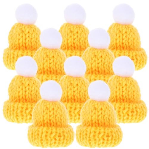 IMIKEYA 10 Stück Mini Strickmützen zum Basteln, Deko Mini Weihnachtsmützen, Kunsthandwerk Weihnachtsmütze Strickmützen für DIY Basteln Weihnachtsschmuck, Gelb