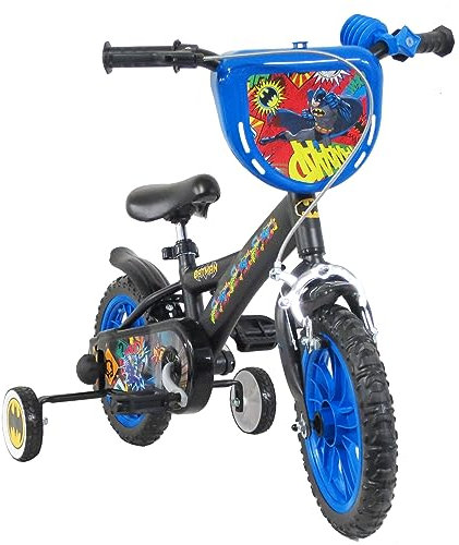 albri 12 Zoll, Batman Fahrrad mit seitlichen Stabilisatoren, Trinkflasche und personalisiertem Frontschild, hergestellt in Italien, für Kinder, schwarz