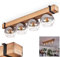 Deckenleuchte Montgomery, Deckenlampe aus Metall/Holz/Glas in Schwarz/Natur/Rauchfarben/Klar, skandinavisches Design mit Holzbalken (80 cm) u. Glaskugeln (Ø 15 cm), 4 x E27-Fassung, ohne Leuchtmittel