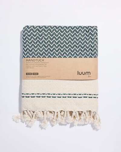 Luum® 2er Hamam Handtücher Set für Küche & Bad, schnelltrocknend & fusselfrei, Sporthandtuch, Turkish Hand Towel, Haarturban, kein Mikrofaser, 100% Baumwolle, Petrol, 50x100, Geschenkset
