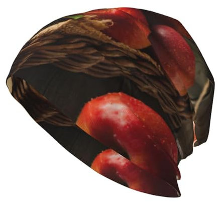 StOlmx Beanie Hat Men Women Winter Hats Knitted Ski Thermal Layered Hats & Caps Red Fruit in A Basket Print