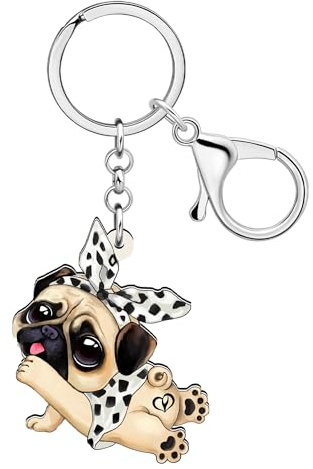 DALANE Acryl Süße Mops Hund Schlüsselanhänger Welpe Haustier Schmuck Auto Schlüsselring Geschenke für Frauen Mädchen Kinder Mops Liebhaber