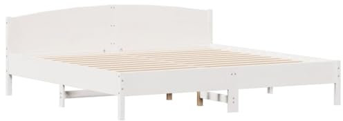 vidaXL Massivholzbett mit Kopfteil, Holzbett mit Sperrholzlatten, Doppelbett für Schlafzimmer, Bett Bettgestell, Weiß 180x200cm Kiefer