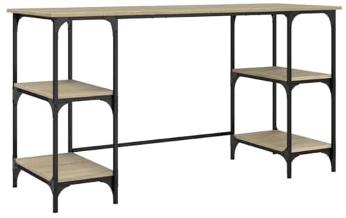 vidaXL Schreibtisch, PC Tisch mit Metallrahmen, Computertisch mit verstellbaren Füßen, Bürotisch Büromöbel Laptoptisch, Sonoma-Eiche Metall Holzwerkstoff