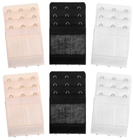 Jeffdad 6 Stück BH-Verlängerer, 3 Haken 3 reihiger Damen BH Verlängerungs mit weichem Stretch Unterwaesche Schwarz Weiß Hautton Verlaengerungsschnalle Geeignet BH Komfort-Gummiband