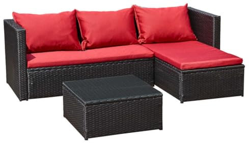 DEKO VERTRIEB BAYERN Premium Polyrattan Garten Lounge schwarz rot Tisch Gartenmöbel Set Sitzgruppe inkl. Spedition