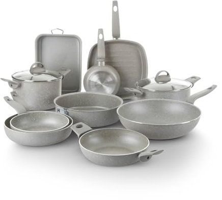 KASANOVA Set pentole per piani cottura tradizionali, set di pentole antiaderente, Batteria di Pentole da 18 pezzi con coperchi, cottura salutare, rapida e uniforme (12 pezzi)