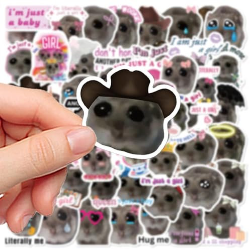 AUTOECHO Traurige Hamster-Meme-Aufkleber, traurige Hamster-Aufkleber - Lustiger Hamster Große Augen Wasserfester Aufkleber | Niedlicher ästhetischer Girly-Hamster-Aufkleber, 56 x PVC, niedlich für