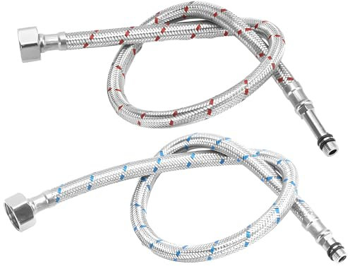 Lot de 2 tuyaux de raccordement pour robinet G1/2 x M10 - Rallonge de tuyau de 60 cm - En acier inoxydable tressé - Flexible - Pour mitigeur (60 cm)