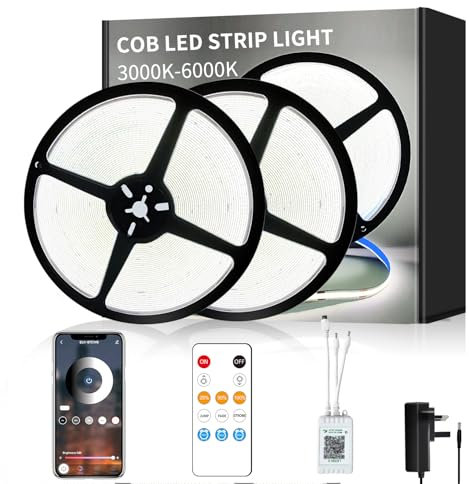 Yeewhale COB LED Strip Lights 6000K 30M 24V Dimmable White LED Strip Kit, with Remote and app Control and UKCA Power Supply LED Tape Lights for DIY Home Decoration