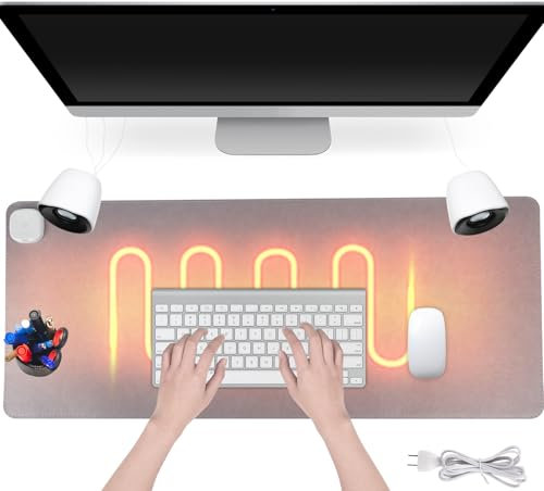 KBIBCK sous Main Chauffant, 80 x 33 cm Tapis de Souris Chauffant, Tapis de Souris avec Fonction Chauffante, Grand Tapis de Bureau Chauffants avec 3 Niveaux de Chauffage pour Maison et Bureau (Gris)
