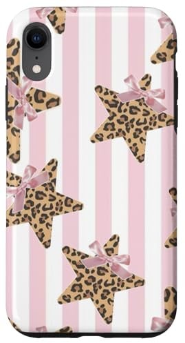 Leoparden-Geparden-Print Stern Y2K mit rosa Schleife Kokette niedlich Hülle für iPhone XR