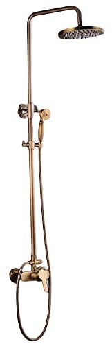 Antik Duschset Regendusche mit Handbrause Mischventil Kopfbrause aus Kupfer für Badezimmer Dusche Höhenverstellbare Stange Bronze Oberfläche