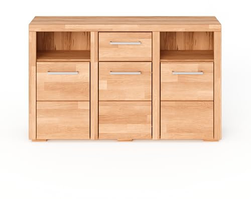 Kiki Design Kommode Sideboard aus Kernbuche, Fronten in Massivholz grifflose Optik, L: 131 x T 35 x H 80 cm
