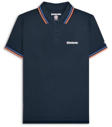 Lambretta Mens Tipped Polo Shirts (UK, Alpha, 3XL, Regular, Regular, Navy/Blue/Pumpkin)