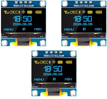 QIQIAZI 0,96 Zoll OLED Display I2C Modul,3PCS I2C Display Modul 128 x 64 Pixel I2C Bildschirm Anzeigemodul kompatibel mit Arduino und Raspberry Pi(Gelb/Blau)