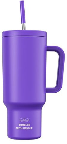 CCN Mug Isotherme avec Paille, mug isotherme 1,2 L, garde au chaud pendant 10 heures et au frais pendant 34 heures, sans BPA, gobelet en acier inoxydable avec paille, technologie 100% étanche, Violet