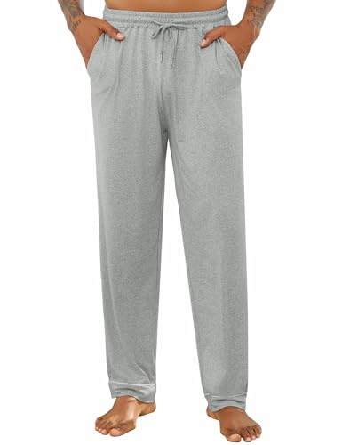 Crewhpo Pantalon Pyjama Homme Coton Long Poches Taille Élastique Cordon | Tissu Doux et Respirant, Coupe Longue Décontractée, Taille Élastique, Confort pour Dormir, Se Détendre et Rester à la Maison