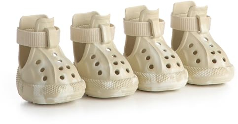 AOKOWN Dog Shoes for Hot Summer Pavement, Dog Shoes for Large Dogs, Waterproof Dog Boots & Paw Protectors, Non-Slip Dog Rain Booties, Easy Clean Sandals for Beach Khaki Size 7