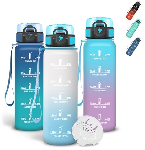 Grsta Botella Agua Niños, A Prueba de Fugas Botella Agua 500ml, Portátil Cantimplora con Filtros, Diseño de Cerradura,Con Marcador de Tiempo, Cantimplora para Exterior, Oficina, Deporte