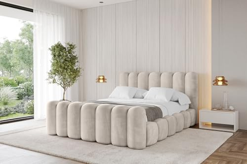 ALTDECOR Polsterbett ohne Matratze Sena-Z 180x200 - Beige | Polsterbett mit Bettkasten und Lattenrost, Bett mit Kopfteil, Boxbett , Doppelbett mit Stauraum