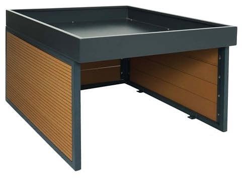 PROREGAL Mähroboter-Garage mit Pflanzkasten HxBxT 40x60x73cm WPC Metall Eiche-Optik Dach Unterstand für Rasenmäher universal