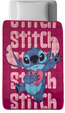 CARTOON Trapunta invernale per bambini Stitch Disney 160x250 cm piumone letto singolo coperta trapuntata morbida e calda in 100% Microfibra Poliestere 350 gsm