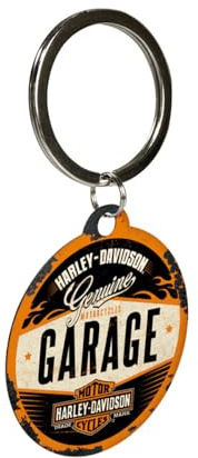 Nostalgic-Art Retro Schlüsselanhänger, Ø 4 cm, Harley-Davidson – Garage | Original Harley-Davidson Lizenzprodukt (OLP), aus Metall, Vintage Design, Geschenk-Idee für Biker