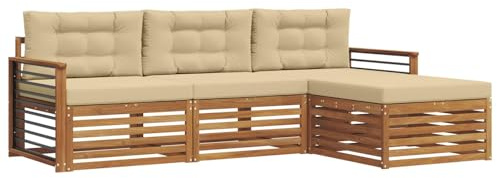 vidaXL Outdoor-Sofagarnitur mit Kissen 4 pcs Natur und Beige, Gartenlounge-Set, modernes Ecksofa für draußen, langlebige Möbel für Bequeme Terrassenplätze