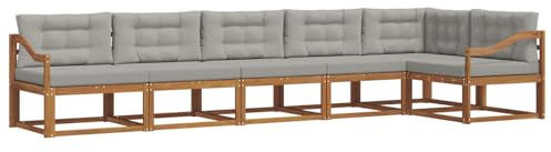 vidaXL Outdoor-Sofagarnitur mit Kissen 6 pcs Natürlich und Hellgrau, Garten Lounge Möbel, modernes Outdoor Sofa, langlebiges Patio Sectional Sofa, Akazien entspannendes Set für Komfort im Hinterhof