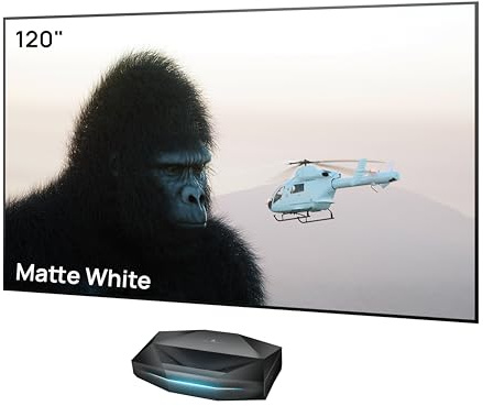 AWOL VISION Aetherion Pro + Set de pantalla de proyección fija de 120 – 4K UHD HDR10+, Dolby Vision y Atmos, proyector de ultra corta distancia con láser RGB triple para cine en casa y gaming