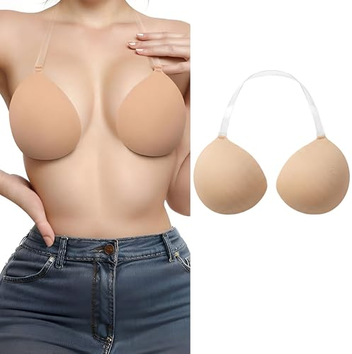 XCSJ Reggiseno autoadesivo push up, reggiseno adesivo invisibile con spalline trasparenti, reggiseno traspirante per abito con schiena scoperta, abito da sposa, scollatura profonda
