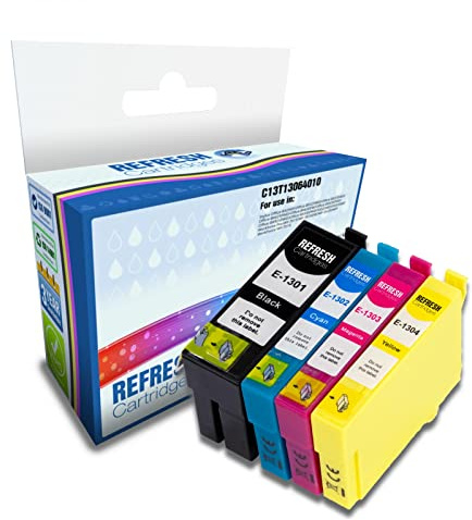 Refresh Cartridges Full Set of 4 Remanufactured Ink Cartridge Replacements for Epson T1306 / C13T13064010 (Multi-Colour)