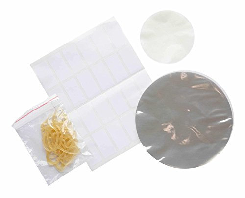 Jam Jar Cover Kit (5 Packs) - 24 Heat Sealing Covers, Waxed Discs, Rubber Bands and Blank Labels for Finishing 910g/2lb jam and Preserve Jars.