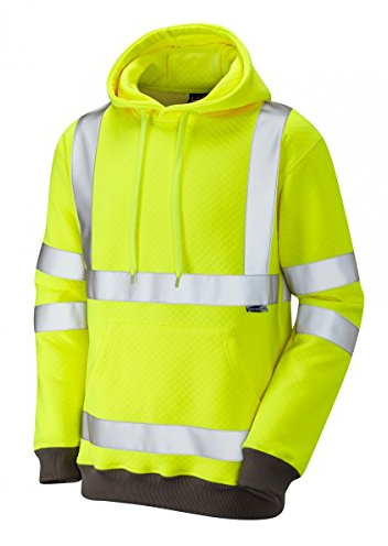 Leo Workwear GOODLEIGH Reflective Tape Hi-Vis Diamond Quilt Hooded Sweatshirt, 5XL, Yellow