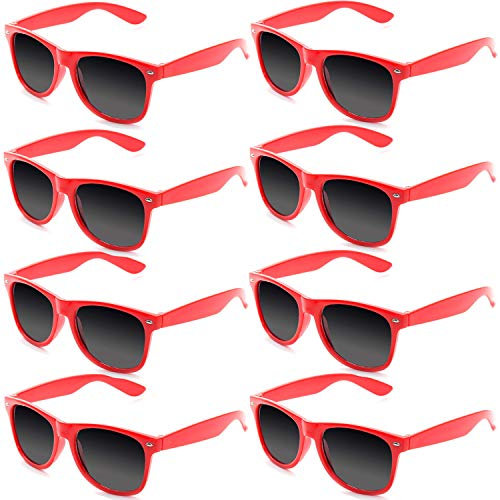 FSMILING 8 Stück Neon Sonnenbrille Rot Party Sonnenbrillen Set 80er Retro Party Brille Plastik Sonnenbrillen Pack Lustig Für Herren Damen