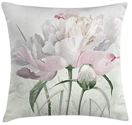 ABAKUHAUS Blume Kissenbezug, Rosa Rose Tulip Zusammenfassung, Klöppelkissenhüllen mit Beidseitigen Druck Farbfest Waschbar und Reißverschluß, 60 x 60 cm, Weiß Hellgrün