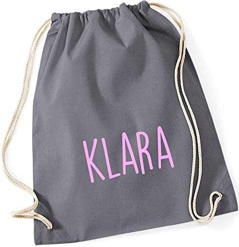 minimutz Personalisierter Turnbeutel mit Namensdruck zum Zuziehen | bedruckt mit Namen für Jungen & Mädchen | Zuziehbeutel Stoffbeutel in vielen Farben (grau)