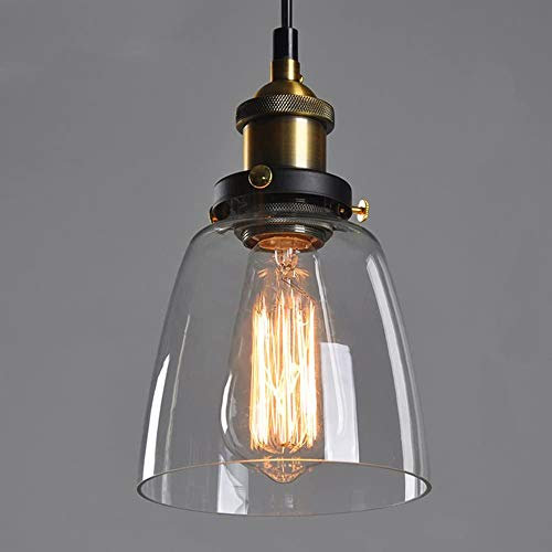 Suspension Vintage Luminaire Industriel Abat-jour en Verre Lampe Style Plafonnier Culot Edison E27 40W Pour Sallon Cuisine Chambre à coucher Restaurant Café Repas -(Verre clair)